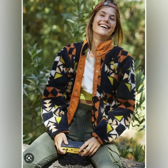 FREE PEOPLE-Rocky Ridge Fleece Aztec Jacket Night Sky SIZE EXTRA SMALL - Picture 2 of 9